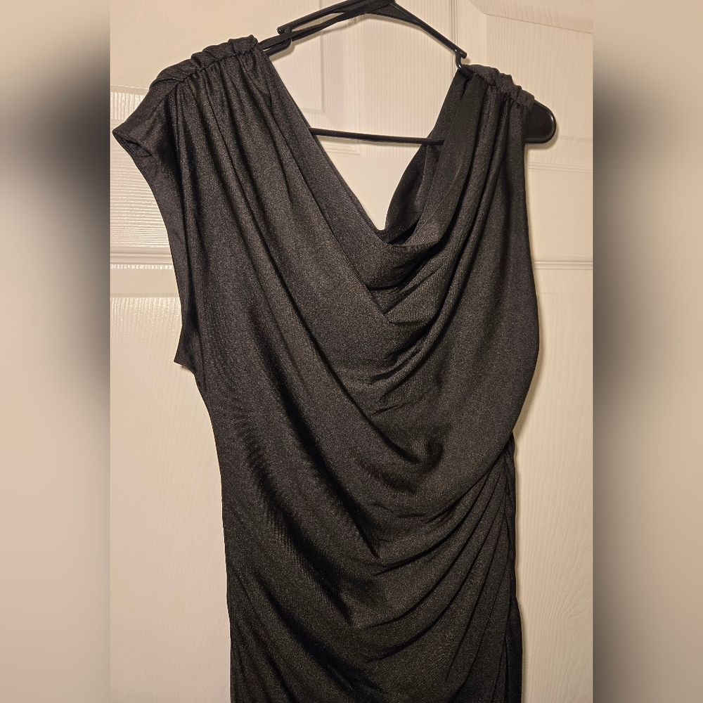 Premier Amour One Shoulder Womens Midi Asymmetrical Neck Short Sleeve Sheath 14 - Picture 3 of 7
